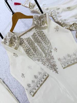 Ivory french crepe embroidered palazzo suit set 3