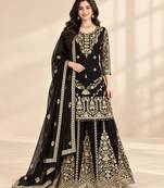Black georgette embroidered sharara plazzo suit set