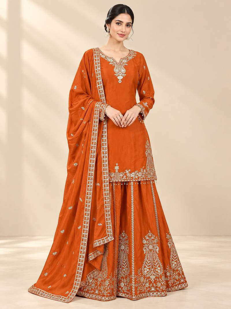 Orange designer sharara suit set