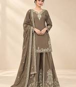Taupe brown designer sharara suit set