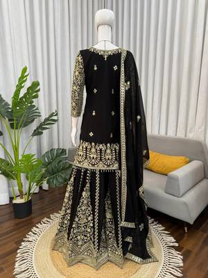 Black georgette embroidered sharara plazzo suit set 3