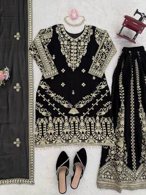 Black georgette embroidered sharara plazzo suit set 4
