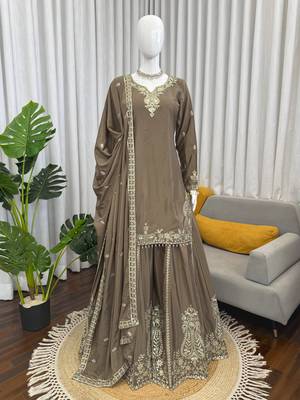 Taupe brown designer sharara suit set 2