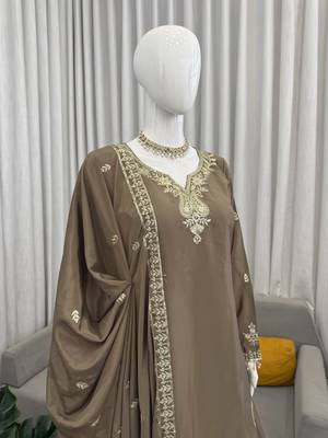 Taupe brown designer sharara suit set 3