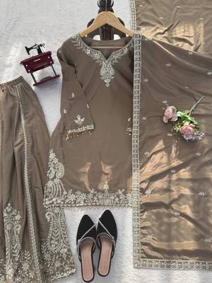 Taupe brown designer sharara suit set 4