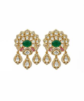 Gold plated emerald green moissanite polki choker necklace set 4