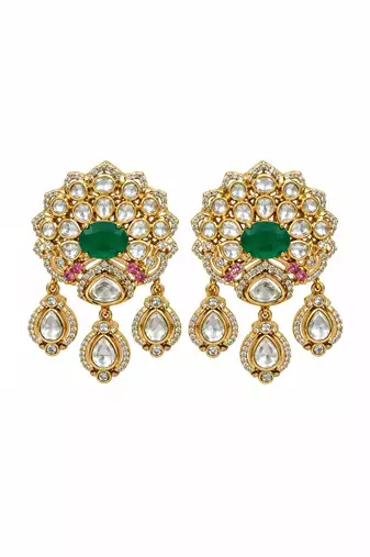 Gold plated emerald green moissanite polki choker necklace set