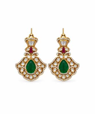 Gold plated emerald green moissanite polki choker necklace set 4
