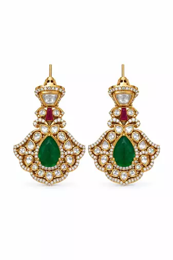 Gold plated emerald green moissanite polki choker necklace set