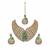 Gold plated sage green moissanite polki statement necklace set with maang tikka