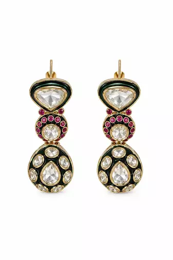 Gold plated ruby red moissanite polki choker necklace set with maang tikka