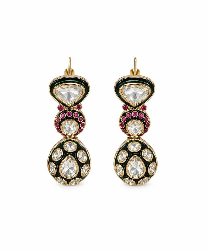 Gold plated ruby red moissanite polki choker necklace set with maang tikka