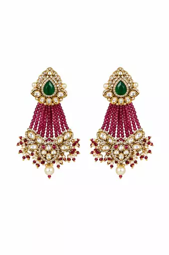 Gold plated emerald green moissanite polki necklace set