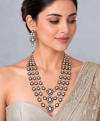 Gold plated moissanite polki layered necklace set 1