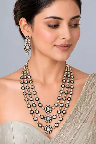 Gold plated moissanite polki layered necklace set