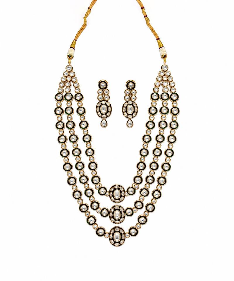 Gold plated moissanite polki layered necklace set
