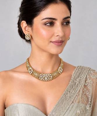 Gold plated moissanite polki choker necklace set 1