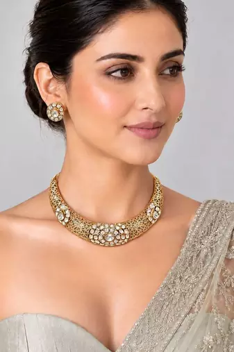 Gold plated moissanite polki choker necklace set