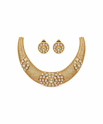 Gold plated moissanite polki choker necklace set 2