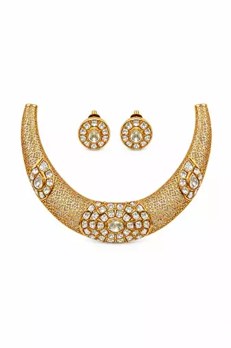 Gold plated moissanite polki choker necklace set