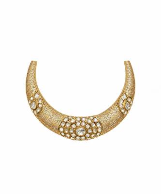 Gold plated moissanite polki choker necklace set 3