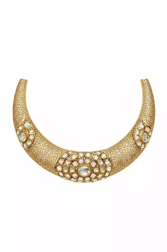 Gold plated moissanite polki choker necklace set