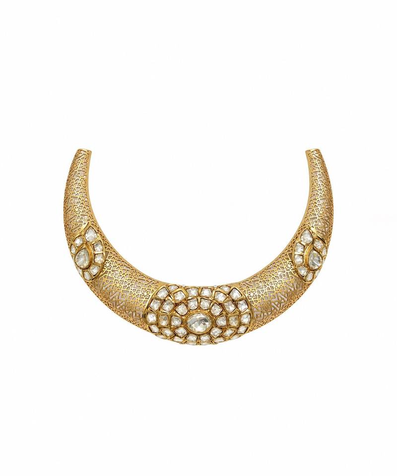 Gold plated moissanite polki choker necklace set