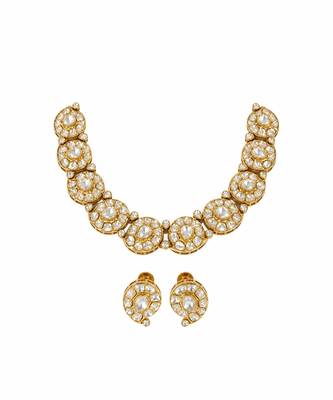 Gold plated moissanite polki floral choker necklace set 2