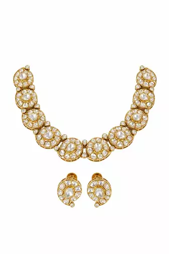 Gold plated moissanite polki floral choker necklace set