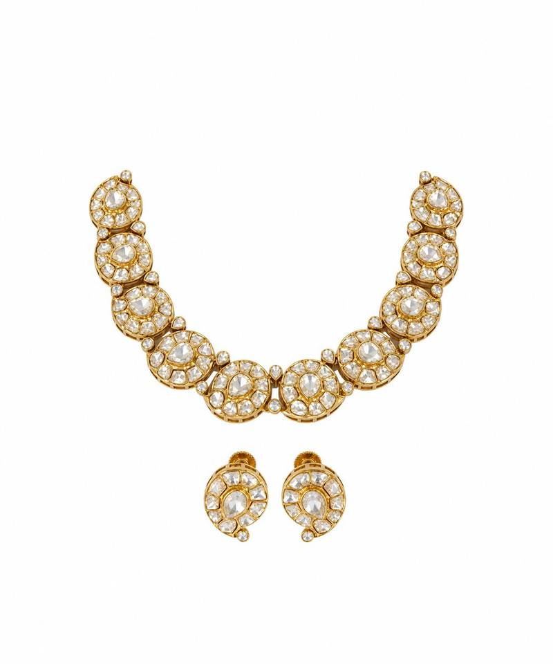 Gold plated moissanite polki floral choker necklace set