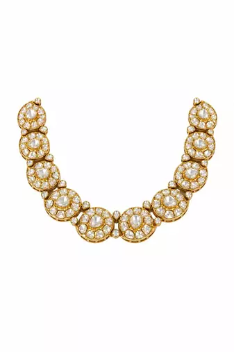 Gold plated moissanite polki floral choker necklace set