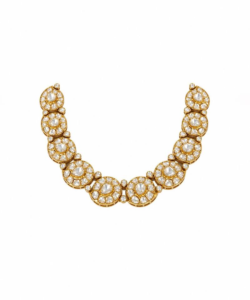 Gold plated moissanite polki floral choker necklace set