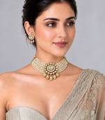 Gold plated pearl moissanite polki choker necklace set