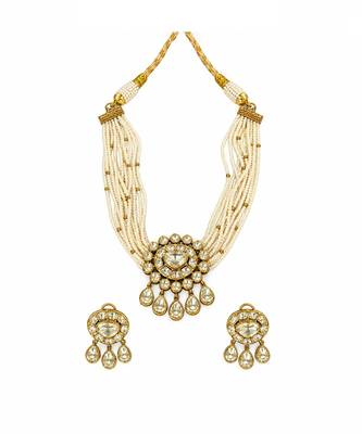 Gold plated pearl moissanite polki choker necklace set 2