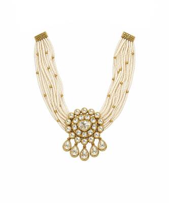 Gold plated pearl moissanite polki choker necklace set 3