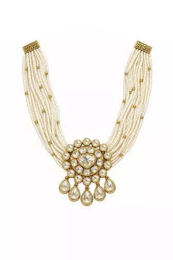 Gold plated pearl moissanite polki choker necklace set