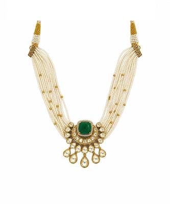 Gold plated emerald green pearl moissanite polki choker set 3