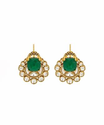 Gold plated emerald green pearl moissanite polki choker set 4