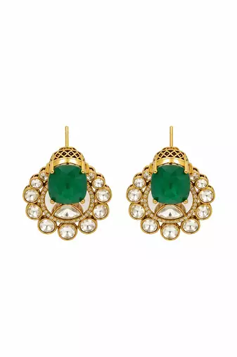 Gold plated emerald green pearl moissanite polki choker set