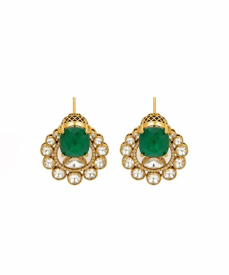 Gold plated emerald green pearl moissanite polki choker set