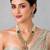 Gold plated emerald green and ruby red moissanite polki pearl necklace set