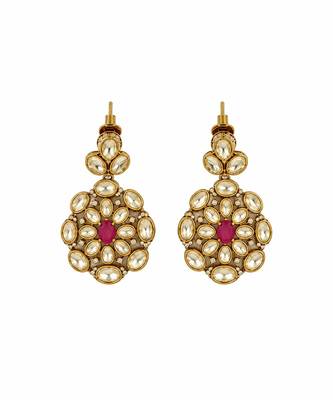 Gold plated emerald green and ruby red moissanite polki pearl necklace set 4