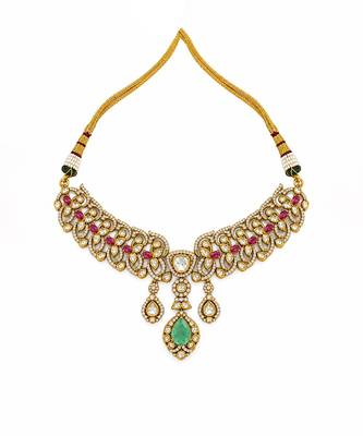 Gold plated ruby red and emerald green moissanite choker necklace set 3
