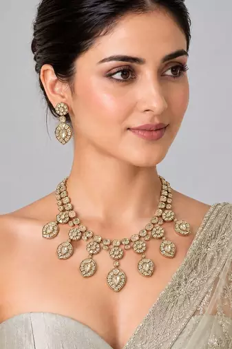 Gold plated moissanite polki statement necklace set