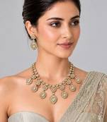 Gold plated moissanite polki statement necklace set