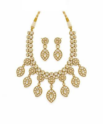 Gold plated moissanite polki statement necklace set 2