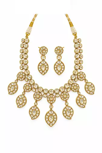 Gold plated moissanite polki statement necklace set