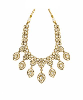 Gold plated moissanite polki statement necklace set 3