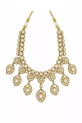 Gold plated moissanite polki statement necklace set