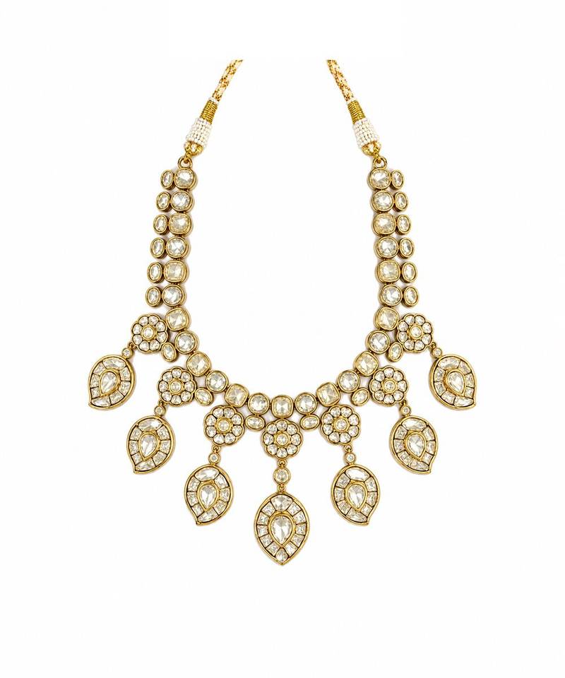 Gold plated moissanite polki statement necklace set